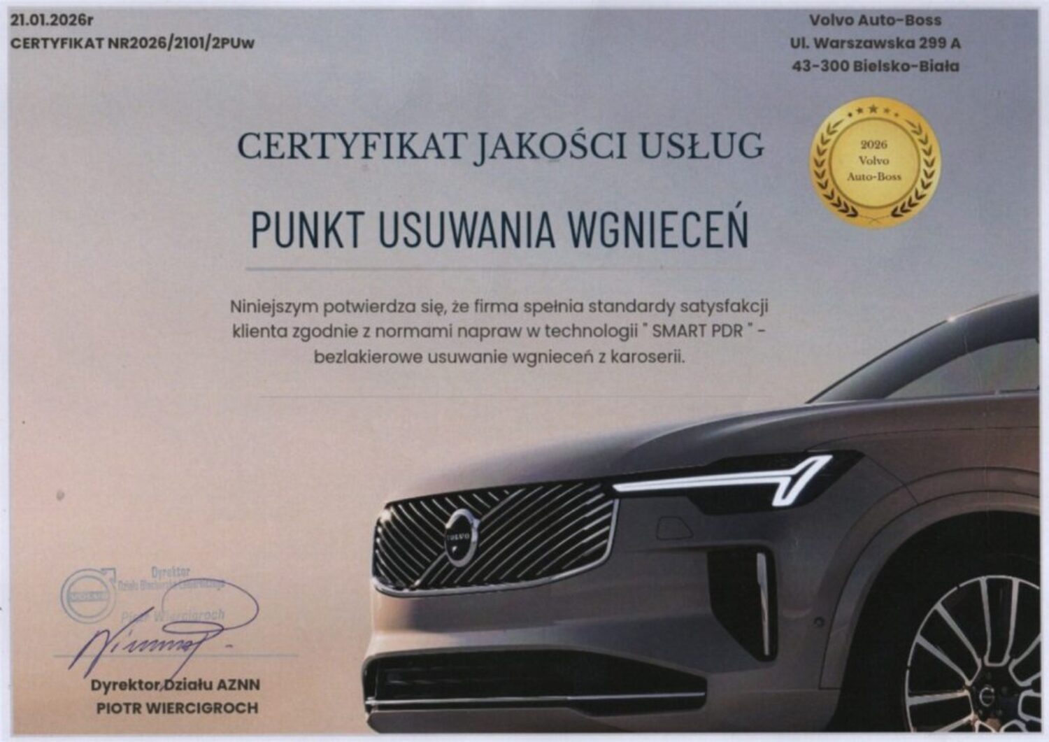 certyfikat Volvo jpg